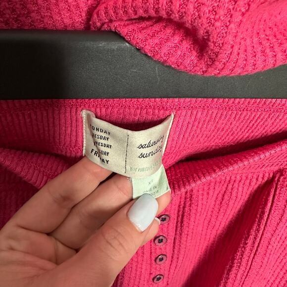 Anthropologie Saturday‎ Sunday Women’s Pink Waffle Long Sleeve and Short Set XS - Picture 5 of 9